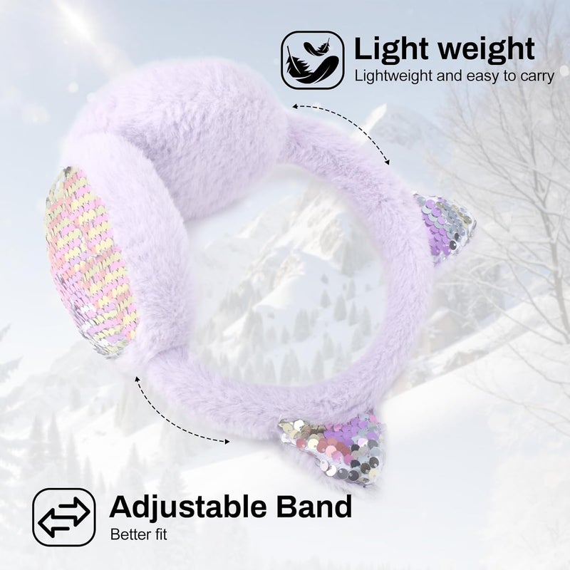 EDCYF Ear Muffs Gloves Set for Kids Girls Winter Ear Muffs Adjustable Sequins Warm Earmuffs Furry Outdoor - Image 4
